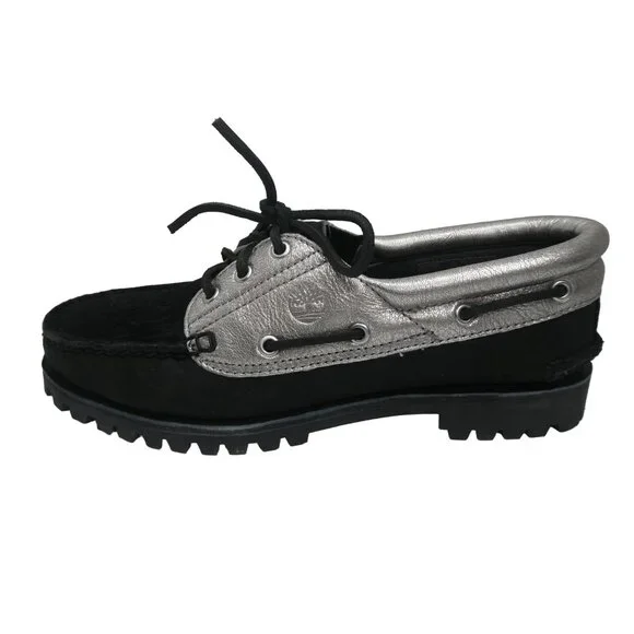 Timberland Heritage Noreen Women's Boat Shoes Size 9, Black/Silver, Brand New Ne